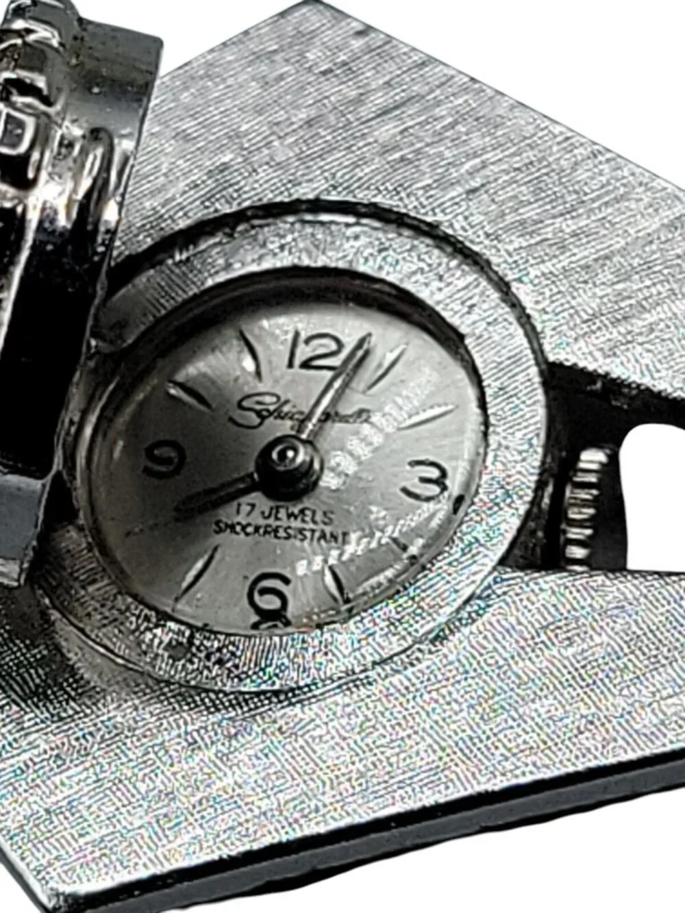 Schiaparelli Pendant Watch Vintage Rhinestone Cluster Top Silver Tone Rare Find